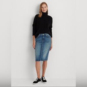 Lauren Ralph Lauren  Sunset Indigo Wash Stretch Denim Mid Rise Pencil Skirt